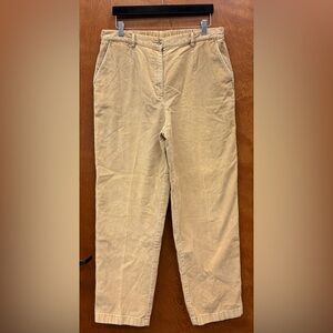 Vintage LL Bean tan corduroy flat front pants back elastic with pockets size 12